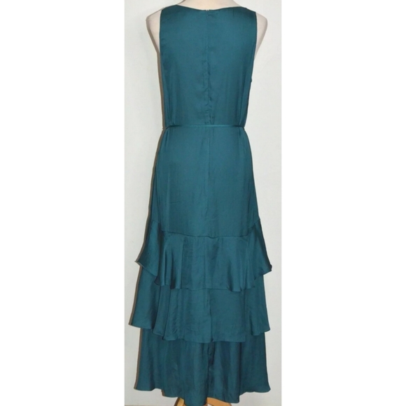 VERONIKA MAINE DARK TEAL SOFT SATIN TIERED TIE MIDI DRESS *NEW* 12 14 cue - Picture 2 of 3
